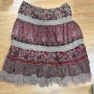 Chic Embroidered A-Line Skirt in Pink and Brown